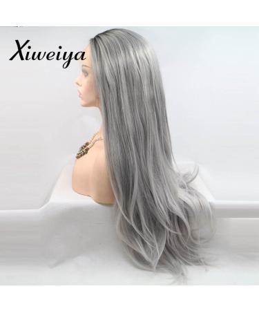 Xiweiya 24-Inch Long Gray Lace Wig | Heat Resistant Nature Wave Synthetic Lace Front Wig for Women - Soft Mermaid Hair Replacement - Buy Online on GoSupps.com