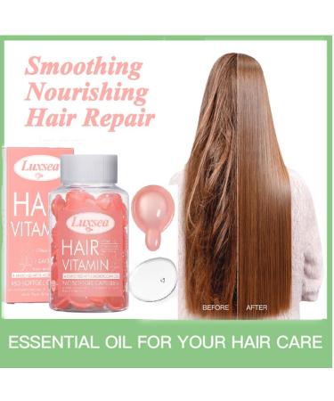 Vitamin E Hair Oils Capsules - Split Ends Treatment Serum Repair Essence for Dry & Damaged Hair - 60PCS Pink | Healthier Smooth Silky Thicker Growth - Buy Online on GoSupps.com
