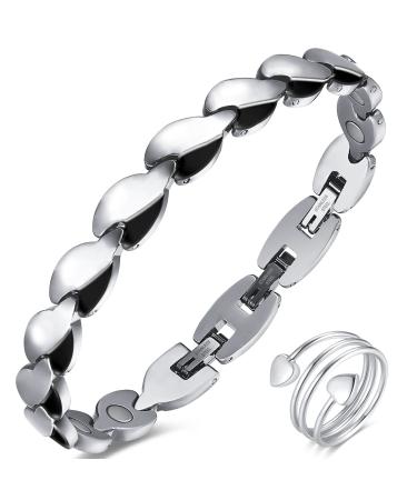 Vicmag lymphatic drainage Magnetic hardship women titanium steel ultra-strength magnetic bracelet gift with distant tool (silver black leaves) - Buy Online on GoSupps.com