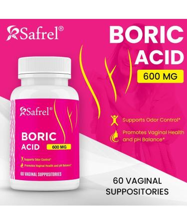 Safrel Boric Acid Vaginal Suppositories - 60 Count | 100% Pure USA-Made for Women's Wellness pH Balance & Odor Control - Buy Online on GoSupps.com