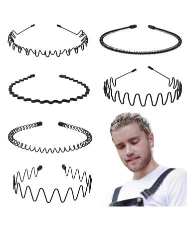 Mens Hair Band with Teeth, Fashion Metal Hair Band for Men, Black Elastic Unisex Wavy HeadBands, Non Slip Hair Accessories Ideal for Sports, Beauty, Yoga & Personal Care (6Pcs)