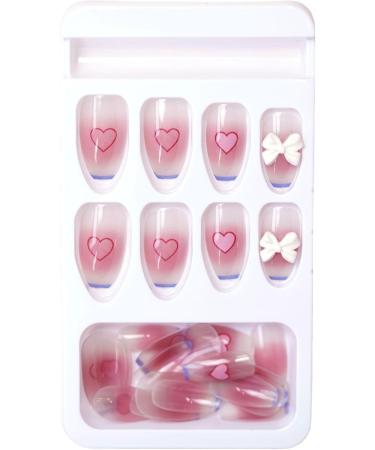 French Tip Press on Nails - Medium Ballet Press On Nails with Nail Tips white bowknot Love heart Design Powder blusher Glossy press on nails Acrylic False Nails Cute Artificial Nails - Buy Online on GoSupps.com