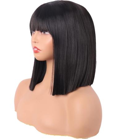 MapofBeauty 12 Inch/30 cm Straight Bob Flat Bangs Short Colorful Synthetic Hair Cosplay Party Wig (Black) - Buy Online on GoSupps.com