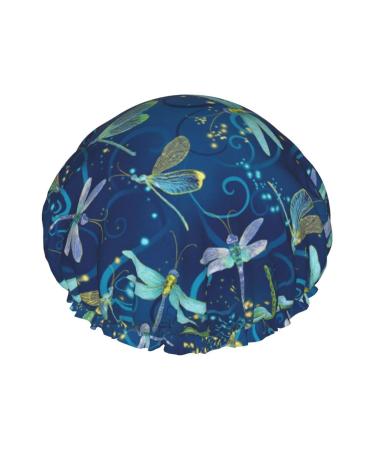 Dragonfly Shower Cap & Bath Cap  Reusable Waterproof Hair Cap With Peva Lining & Double Protection Layers & Elastic