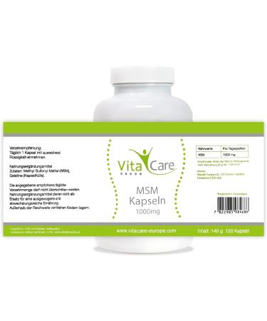 Buy Vitacare MSM Capsules - 120 Count 1000mg - Organic Sulfur Powder for High Bioavailability & Sulfur Deficiency Prevention - International Shipping Available - Buy Online on GoSupps.com
