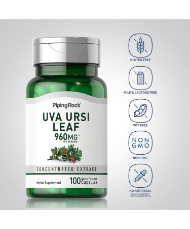 Piping Rock Uva Ursi Capsules 960mg - 100 Count Herbal Extract Supplement - Buy Online on GoSupps.com