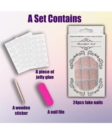 QINGGE Pink French Tip Press on Nails - Medium Squoval Acrylic Fake Nails - 24Pcs Glossy Stick on False Nails for Women - Buy Online on GoSupps.com
