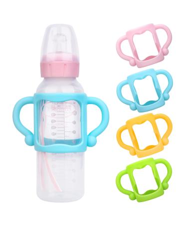 4Pack Bottle Handles for Dr Brown Narrow Baby Bottles Baby Bottle Holder with Easy Grip Handles to Hold Their Own Bottle Silicone Hands Free Bottle Feeder 4 Pack Pink Orange Blue Green