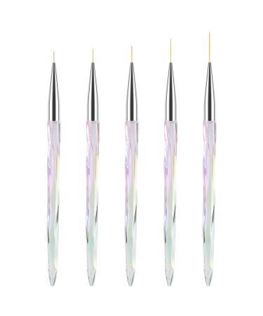 TEOYALL Nail Art Liner Brushes Fine Line Nail Brush 7/9/11/15/20mm Thin Detail Precision Drawing Brushes for Gel Nail Polish