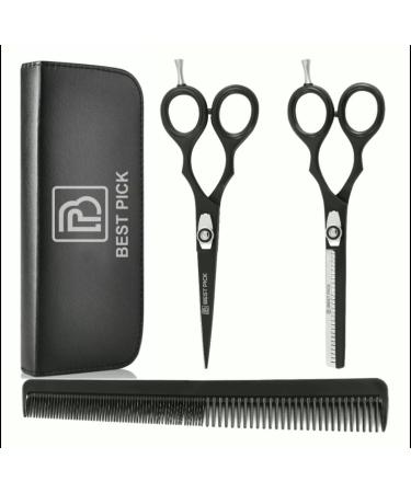 Best Pick Professional Hair Cutting Scissors|| Hair Beard Trimming Grooming Thinning Shear || Sharp and Light Weight Scissors for Men Women Kids Pets Salon and Barber Kit Black & Silver
