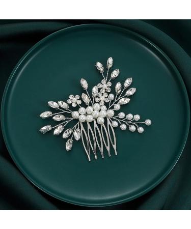 Brinie Bride Silver Crystal Wedding Hair Comb - Bridal Side Comb with Pearls | Flower Girl Hair Accessories - Buy Online on GoSupps.com