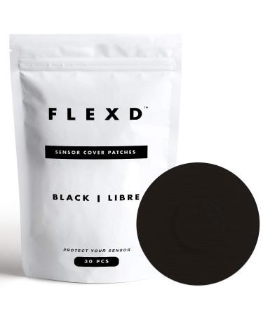 Flexd - Freestyle Waterproof Sensor Covers for Libre 2 & 3 - (30 Pcs) - Libre 3 Sensor Covers - CGM Adhesive Patches - Without Adhesive in The Center - (Round - Black)