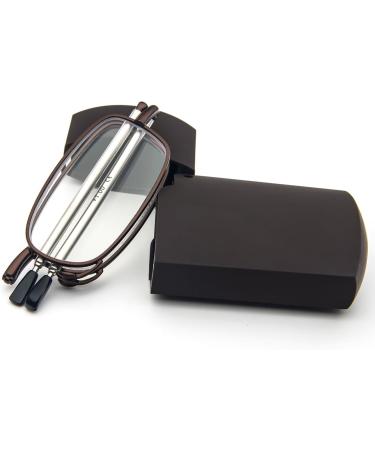 Shop Cokobin Foldable Reading Glasses - Stainless Steel Anti-Blue Light Aid for Men & Women | Compact Hard Shell Case +1.0 (Brown) - Buy Online on GoSupps.com
