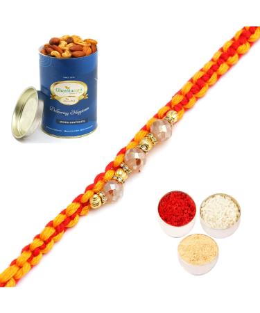 Rakhis Online- The Glittering Thread rm584 Bracelet Rakhi with 100 GMS of Dryfruits Mix Can