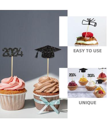 TOPBATHY 2024 Graduation Theme Cupcake Toppers 12pcs Glitter Grad Cap Cake Picks 2024 Diploma Appetizer Picks for Graduation New Years Party Cake Decorations - Buy Online on GoSupps.com