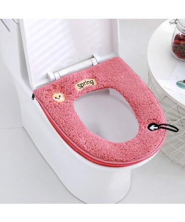 2PCS Warm Plush Toilet Seat Cover Set - Pink+Gray | Washable & Reusable - Buy Online on GoSupps.com