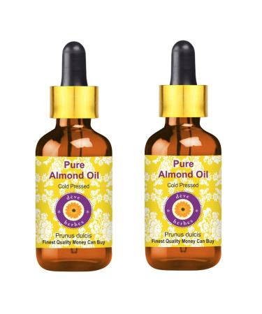 Dev Herbes Pure Almond Oil (Prunus Dulcis) with glass dripper natural therapeutic quality cold -pressed (Pack of Two) 100ml X 2 (6.76 oz)