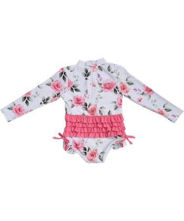 Baby Girls One Piece Swimsuit 4-5 Years | UV Sunsuit Rose/White Rashguard - Buy Online on GoSupps.com