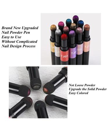 12 Colors Chrome Powder Pen for Nails - Nail Art Pen with Air Cushion Mirror Effect - Nail Polish Pens for Nail Decorations (Multicolor) - Buy Online on GoSupps.com