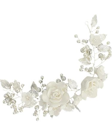 Bridal Hair Clips Vintage Elegant Ladies Pearl Hair Accessories Floral Hair Accessories Suitable for Brides and Bridesmaids or Daily Prom Wear(25cm) pearly white - Buy Online on GoSupps.com