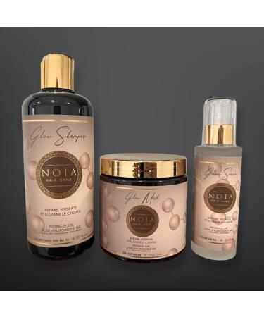 NOIA HAIR - Prestige Box - GLOW RANGE Hair Routine - Trio Pack Shampoo + Mask + Silk Protein Hyaluronic Acid & Honey Serum - Buy Online on GoSupps.com