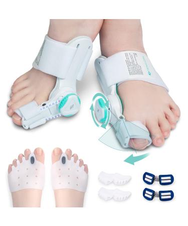 TENICORE Bunion Corrector with Toe Separators for Women Men Big Toe Adjustable Knob Bunion Splint for Bunion Relief Orthopedic Toe Straightener 2 Pairs Silicone Toe Straighteners with 3 Pairs Spacer without Anti-slip 