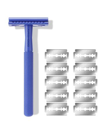 Safety Razor Men Women Eco Razor Metal + 10 Razor Blades Safety Razor Navy Blue Dark Blue 2