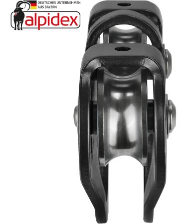 ALPIDEX Tandem Double Rope Pulley - For Steel Ropes 8-12 mm & Textile Ropes Up to 13 mm - Durable Black Pulley for International Shipping - Buy Online on GoSupps.com