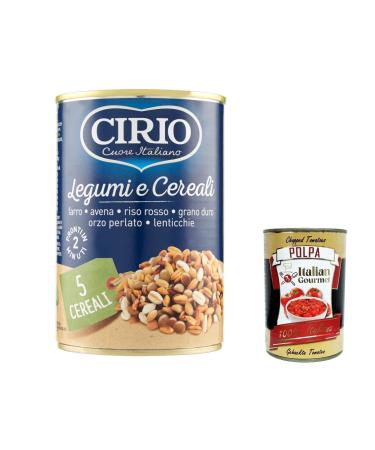 Italian Gourmet E.R. Cirio Legumi E 5 Cereals Legumes & 5 Cereals Red Rice Mix Durum Wheat Barley & Pearly Lentil 410g Boxes + Gourmet Italian Polpa 400g