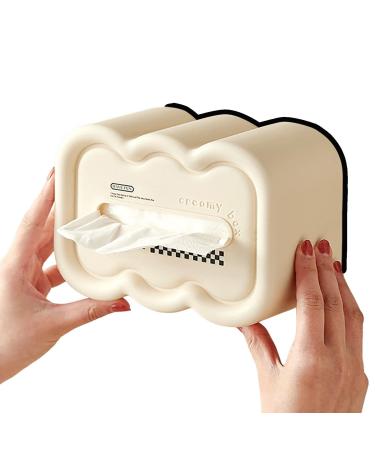 Tissue Box Holder | Wet Wipes Box Holder Dispenser Case - Wall Mounted Spring Design Self-Adhesive Wipes Case Wet Wipes for Countertop Night Stand Tissue Qmisify Cream Black