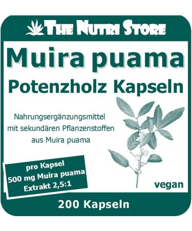 Muira Puama 500mg Vegan Capsules - 200 pcs | Natural Herbal Supplement for Energy & Vitality - Buy Online on GoSupps.com