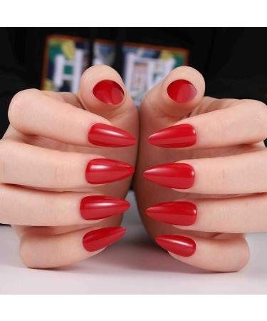 Brinote Red Stiletto Press on Nails - Medium Length Almond False Nails for Women and Girls - Buy Online on GoSupps.com