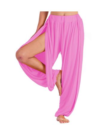 Lofbaz High Slit Yoga Harem Pants for Women Dance PJs Lounge Maternity Trousers L Pink