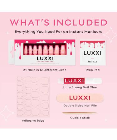 LUXXI Medium Coffin Press On Nails - Pink Chrome | Long-Lasting & Waterproof | 24pc Nail Kit with Glue - Baddie Style - Buy Online on GoSupps.com