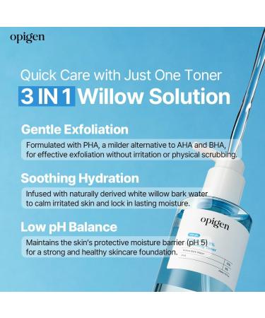 Opigen Low pH Willow PHA 5% Exfoliating Toner Gentle Daily Toner for Brightening Smoothing and Clearer-Looking Skin 7.1 Fl Oz Korean Skin Care - Buy Online on GoSupps.com