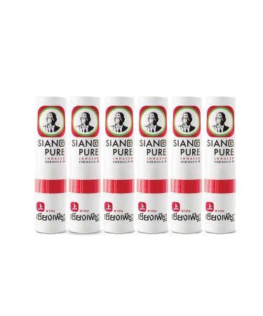 Siang Pure Aromatherapy Nasal Inhaler - Cooling Menthol Peppermint and Eucalyptus Oil - Allergy Congestion & Sinus Relief (6 Pack)