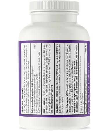 AOR PS-100 Phosphatidylserine 100mg 60 Caps Phosphatidylserine Supplement for Cognitive Support - Ideal for Supporting Mental Clarity & Focus - Contains PS Phosphatidylserine from Sunflower Lecithin 60 count (Pack of 1) - Buy Online on GoSupps.com
