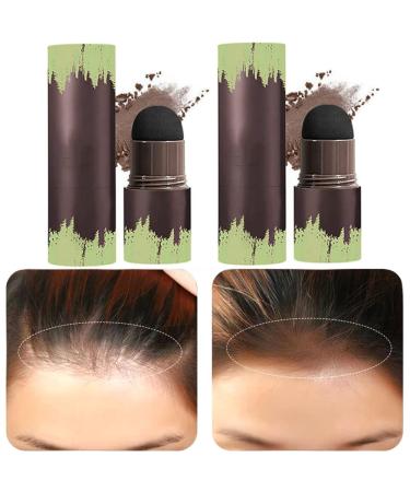 Hairline Powder Stick, 2PCS Hair Shadow Powder Root Touch Up Powder, Waterproof Hair Shading Sponge Pen Hair Filler Powder for Cover Gray Hair Root, Hair Touch-Up, Thin Hair(Dark Brown)
