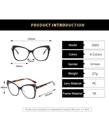 SERONI TR90 Cat Eye Blue Light Blocking Glasses - UV Protection for Men & Women | Stylish Black-Leopard 54mm Reading Frames - Buy Online on GoSupps.com