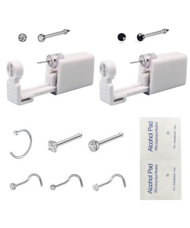 2 Pack Self Nose Piercing Gun Self Nose Piercing Gun Kit Safety Nose Piercing Gun Kit Tool with Nose stud (White)