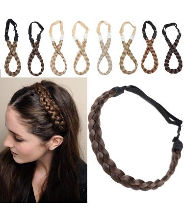 Headband Hair Braid Natural Looking Synthetic Hair Piece Extension Highlighted Plaited Braids Elastic Stretch Hairpiece Women Girl Beauty Accessory - Maroon & Ash Brown