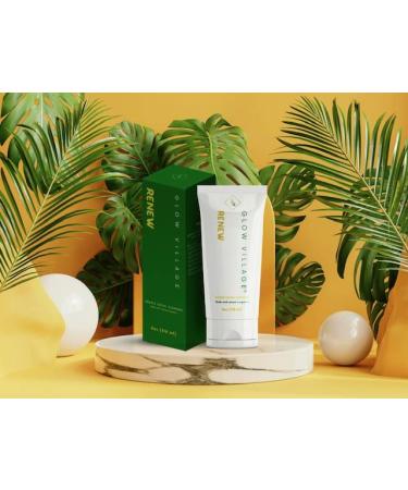 Glow Village Renew Gentle Facial Cleanser with Botanical Hyaluronic Acid | Vegan Organic | Deep Cleansing Blemish-Fighting | For Sensitive and Combination Skin| Fragrance Free | 4 oz - Buy Online on GoSupps.com
