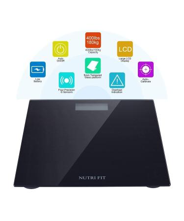 NUTRI FIT Digital Bathroom Scale - 400 lbs Ultra Slim & Accurate for Gym & Yoga Studio - Large Backlit Display - Black - Buy Online on GoSupps.com