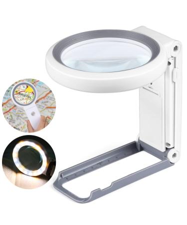 30X 10X Magnifying Glass with Light and Stand, Foldable Handheld Magnifying Glass 18 LED Illuminated Lighted Magnifier for Macular Degeneration, Seniors Reading, Close Work, Coins, Jewelry