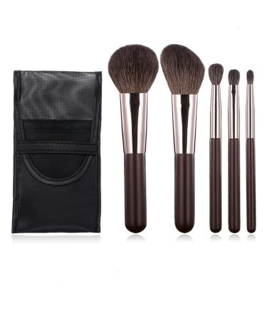 Travel Makeup Brushes Set w/Pouch Portable 5PCS Professional Mini Cosmetic Brushes Kit for Powder Blush Concealers Contouring Highlighting 5 PCS travel makeup brushes set