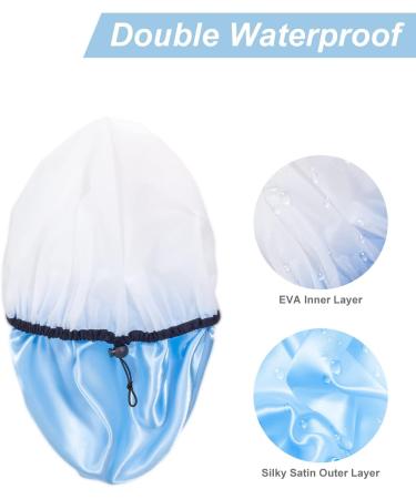 Auban Reusable Shower Cap for Women | Waterproof Satin Exterior | EVA Lining | Extra Large & Adjustable Hair Cap | 3 Colors (Blue, Pink, Green) - Buy Online on GoSupps.com