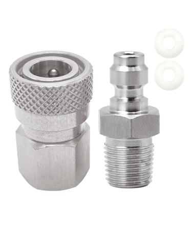 Universal 1/8 NPT Female Connector and 8mm Male Plug Fill Nipple Quick-Disconnect Set, Stainless Steel Remote Line Male & Female Set for PCP Foster Paintball Airsoft Air Gun Tool