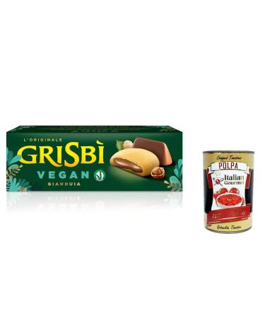 Italian Gourmet E.R. Set of 12 Grisbi Vegan Frolle Ripiene di Crema Gianduia Biscuits Cookies Shortbread Vegan Gianduia Creme 135G + Pulpa Gourmet Italian 400g