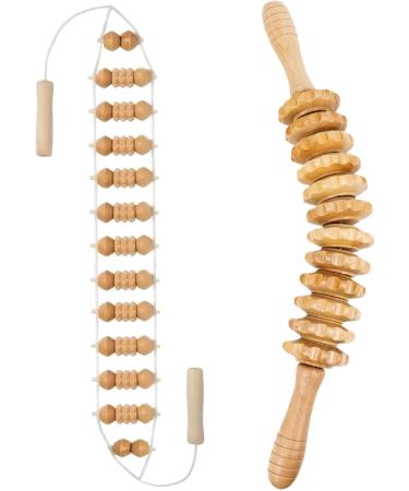 Premium Wooden Massage Roller - 12 Rotatable Rollers for Muscle Pain Relief & Body Shaping - Buy Online on GoSupps.com