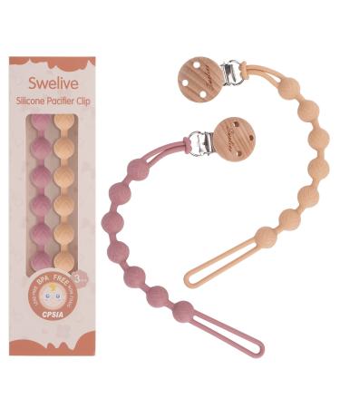 Pacifier Clips for Baby Boys Girl 2 Pack Pacifier Holder Clips One-Piece Binky Clips Wooden Clips Design Soothe Paci Clip Baby Binky Holder for Shower and Birthday Gift (Apricot+Dusty Rose) Apricot+Dusty Rose Round